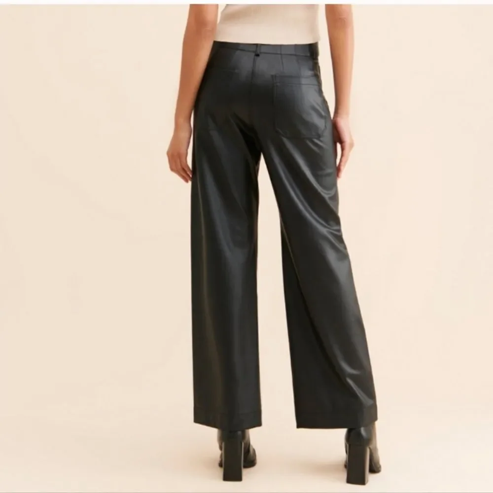 Anthropologie Maeve the Colette Cropped Wide-Leg Faux Leather Pants Black Sz 31
